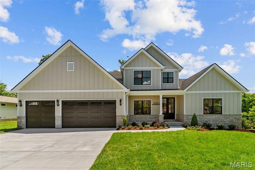 Here's your opportunity to own the home you've always dreamed of in Kirkwood! This stunning brand new luxury 1.5-story features 4,100+ sq. ft. of living space on a beautiful third-acre+ lot, showcasing Rombach Homes' custom details and quality craftsmanship. The front elevation creates outstanding curb appeal with a 3-car garage, James Hardie siding, stone wainscote, and striking Pella black windows. Inside, discover a thoughtful layout perfect for modern living. The dramatic 2-story great room features a full window wall & gas fireplace w/floor-to-ceiling stone surround. The gourmet kitchen offers luxurious quartz countertops, custom cabinetry expertly built in St. Louis, premium stainless steel appliances, commercial gas range, convenient walk-in pantry, and gorgeous oiled European white oak floors flowing seamlessly throughout the main level into the upstairs hallway. The primary suite is a retreat w/spa-like freestanding soaker tub and massive walk-in closet. Modern conveniences include efficient gas instant hot water heater and practical mud room with built-in cubbies for organization. Second floor bedrooms feature beautiful hardwood floors and generous walk-in closets. All bathrooms have tiled floors & tub/shower surrounds, plus all closets have built-in organizers. The finished lower level adds spacious recreation room, 5th bedroom, and a full bath. An oversized composite deck overlooks the private backyard, ideal for entertaining. Schedule a tour today!