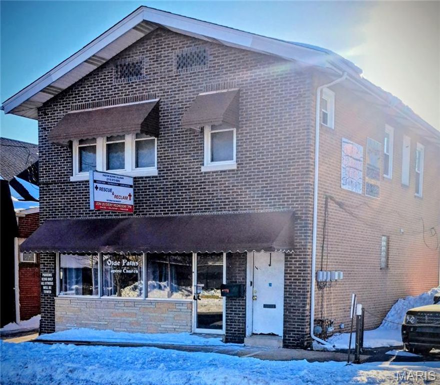 Great investment opportunity! Mixed use property. The 1st floor Storefront is vacant with over 1000 sq. ft. with two office areas, small kitchen, two restrooms, plenty of storage in basement with ½ bath. The 2nd floor apartment is occupied, features a living room, dining room and two bedrooms, one full bath and updated kitchen, ceramic tile floor, gas range, fridge, and microwave. Laminate flooring. The baseent is separated for each units use. Large parking lot in rear and a one handicap space in front of the building. Both units have front and back entry. Some of the newer updates include a newer roof Nov. 2025,  newer deck and plumbing Jan. 2026.  Please allow 48 hr notice for showings on the 2nd floor / apartment. This nice building has a total of 3402 Sq Ft. Please note: Seller will not provide any inspections or repairs. Selling As-Is.