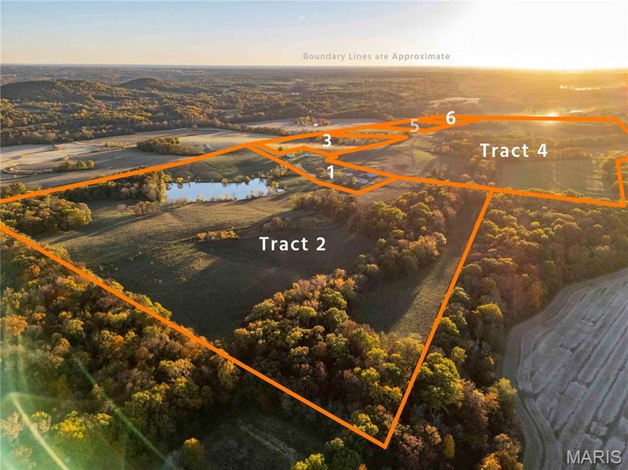 AUCTION LISTING - TRACTS 5 & 6 ONLY _ List price is not indicative of Seller’s final reserve amount.  This property is part of an online bidding event.  This sale will be executed with a no-contingency contract provided by brokerage representing the Seller. See MLS Supplement Document for complete details. 

These 256 flat to gently rolling acres, offered in six tracts, are located 3.5 miles northeast of Eolia on Highway H. The property includes a 4-bedroom, 3.5-bath farmhouse, multiple outbuildings, pasture, grassland, a stocked 4+ acre lake, mature hardwoods, and wooded draws. The layout provides strong deer and turkey hunting opportunities and includes ideal homesites with views of the Pike County Knobs. Cuivre River Electric and Spectrum Fiber Internet are available nearby.  The farm is 36 miles north of Wentzville and less than an hour from Chesterfield.  It's RARE to see properties in this area for sale, if you're in the market, give this one a look!