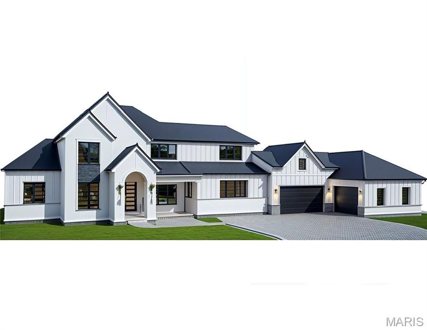 Two new homes are underway side by side on beautiful, tree-lined White Rose Lane in the Ladue School District. 546 White Rose Lane (right side) is currently under construction on a level .46-acre lot, with anticipated completion in July 2026. This elegant 1.5-story plan offers five bedrooms and 5.5 baths with approximately 6,144 square feet of living space, including a finished lower level. The main floor features a chef’s kitchen with quartz or marble countertops, a gas cooktop, stainless-steel appliances, and a luxurious primary suite. Upstairs, three bedrooms, three full baths, and a spacious loft provide ample living space. The finished lower level adds approximately 2,000 square feet, including a fifth bedroom and bath, a recreation room, and a playroom. Additional highlights include Andersen windows, hardwood floors, first- and second-floor laundry areas, a concrete driveway, zoned HVAC, an irrigation system, and a three-car garage. The sought-after, central location offers easy access to highways, the airport, and Clayton, and is adjacent to the bike and walking path to Stacy Park and Old Bonhomme Elementary School, with several private schools nearby. This is a rare opportunity to personalize finishes and choose colors—an ideal setting to custom build your dream home.