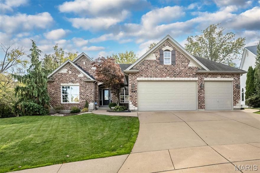 Stunning Whalen custom-built atrium ranch offering exceptional craftsmanship, thoughtful design, and incredible indoor-outdoor living. This gorgeous home features over 3800 sf of living space, four bedrooms with a desirable split-bedroom floor plan and three full bathrooms, plus a bonus den/office or possible fifth bedroom on the main floor. Plantation shutters and rich hardwood floors span most of the main and lower levels, while the dramatic stone-to-ceiling gas fireplace anchors the vaulted great room. The chef’s kitchen is equally impressive with granite countertops, 42-inch cabinetry, vaulted ceilings, double ovens, stainless steel appliances, and brand-new stovetop, dishwasher, and garbage disposal (2025). The spacious primary suite is a true retreat, featuring dual sinks, a separate tub and shower, walk-in closet, and private access to a maintenance-free deck balcony overlooking the backyard. A huge main-floor laundry room offers abundant cabinetry, a sink, and exceptional storage. The atrium-style lower level is perfect for entertaining with a theater room, fourth bedroom, 3rd full bath, and wet bar complete with refrigerator, dishwasher, and microwave, plus ample storage and walk-out access to the backyard. Step outside to your own private oasis with a beautiful Gunite in-ground saltwater pool featuring cool decking, along with a new pool pump, filter, and saltwater system (2025). The professionally landscaped yard includes an irrigation system for easy maintenance. Additional highlights include window tint on all atrium windows and the back of the home, remote window shades (2024), fresh interior paint (2023), a brand-new HVAC system (2025), and an oversized three-car garage. This home truly has it all—luxury, comfort, and timeless appeal.