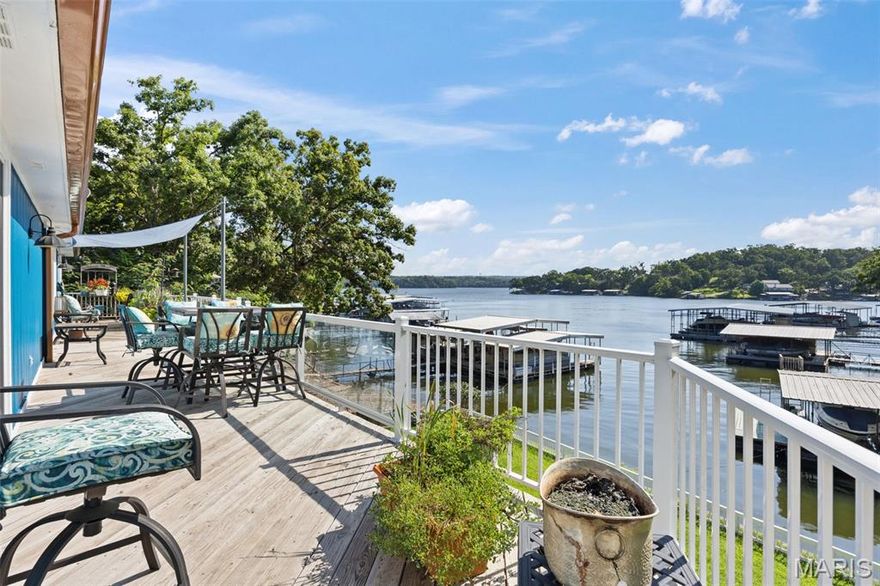 Charming Lakefront Ranch w/ Rustic-Luxe Appeal – MM12 Sunrise Beach, MO. Welcome to your dream lake retreat! This beautifully crafted lakefront ranch offers over 3,200 sq ft of finished living space & exudes a perfect blend of rustic charm & upscale lake vibes. Nestled in a quiet, sought-after neighborhood on MM12, this property boasts stunning main channel views from the safety of cove protection & year-round deep water. Designed w/ space & comfort in mind, the home features 2 full living areas, 2 kitchens, 4 spacious bedrooms, & 3 full baths—perfect for entertaining or extended family stays. Upstairs, an expansive unfinished bonus space (approx. 800 sq ft) offers endless potential—create a luxurious master suite a bath. Notable features include: Two stone fireplaces (1 gas, 1 electric); Chef’s dream kitchen, Stained glass lighting throughout; Water softener & filtration system; Bonus lower-level storage room; Gentle slope to the lake w/ fenced yard; Peaceful wooded privacy to the right—no neighbors, just nature & wildlife splendor; Concrete circle drive, ample parking & two-car garage & MORE! Enjoy lakeside living w/ your 2-well dock, 1 boat hoist, & 4 individual PWC lifts, w/ room to exp&. The location offers both tranquility & convenience, just minutes from popular lakefront hotspots & amenities, by l& or water. This home has great bones & thoughtful updates throughout. Come experience the magic of lakeside living—schedule your private showing today! Rentals allowed!!