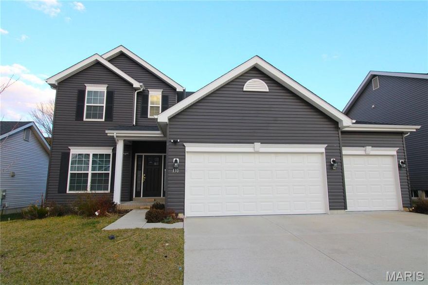 LIKE NEW HOME | LOOKS AND FEELS BRAND NEW | SAVE $$$ Over New Construction | Desired Wentzville area | Close to shopping and restaurants | 2 story home - 4 bed, 2.5 bath - Almost 3,000 sq. ft | 3 car garage | Patio | 2 year new home | Community play area | Zoned HVAC | While House Water Softener/ Filtration System.

Be welcomed with excellent curb appeal. Enter into the foyer to see a formal living room on one side and formal dining area on the other. There is a central stair case as well. Family room is expansive with a wall of windows. The breakfast area and kitchen a generous in size. Kitchen has 42" white cabinets, big center island, stainless steel appliances and a large pantry. There is a powder room and also large cleaning supplies storage area near the entry  into the house from the garage.

Upstairs has a luxury master suite with a walk-in closet, bath with dual sinks, separate tub and shower. There are three additional bedrooms with a lot of natural light, hall bath and a very convenient second floor laundry in a central area. There is a generous sized concrete patio off of the breakfast area.  The basement has ample storage.

Garage has epoxy finished flooring