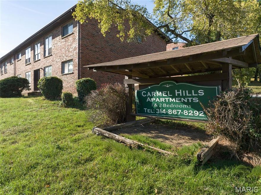 Carmel Hills Apartments I & II is an 86-unit apartment community located in St. Louis, Missouri. Built in 1963, the Property offers an investor the rare opportunity to acquire a stabilized asset with proven operating performance and tremendous upside potential.  Most of the units are in classic or near classic condition, allowing new ownership the opportunity to push rents through further continued unit upgrades or increasing in-place rents to market rate.

Carmel Hills I features all 2-bedroom apartment homes and Carmel Hills II features all 1-bedroom apartment homes. Unit amenities include washer/ fully-equipped kitchens, dryer hookups, walk-in closets, extra storage space, and coin operated laundry services in the basement of Carmel Hills II.