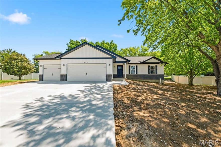 MOVE-IN READY NEW CONSTRUCTION INVENTORY HOME in desirable Lake Chateau Estates! Situated on a quiet cul-de-sac lot with water views and lake access, this fantastic 3 bedroom, 2 bath ranch offers the perfect blend of comfort and setting, offering modern farmhouse appeal with crisp white board-and-batten siding and board and batten shutters on front exterior.

Oversized 3-car garage (31' x 22')—ideal for larger vehicles, storage, or hobbies, featuring garage doors with carriage-style decorative hardware and an oversized driveway providing additional parking and convenience.

Great curb appeal with a welcoming covered front porch and stylish shaker entry door. Step inside to an open floor plan featuring a vaulted great room, ideal for everyday living and entertaining. The kitchen showcases gorgeous granite countertops, custom cabinetry, breakfast bar, pantry, stainless steel appliances, and modern farmhouse lighting.

Convenient main floor laundry. Slider off the breakfast area leads to a private backyard with patio, perfect for relaxing or entertaining. Sod to be installed after closing.

Enjoy peaceful mornings or evenings from the front porch or driveway, taking in the serene lake views.

The primary suite features a vaulted ceiling, walk-in closet, and private bath with dual vanity. Durable laminate flooring runs throughout the main living areas. Stained railing with wrought iron spindles accents the staircase to the lower level.

Lower level includes an egress window and rough-in for a future bath, offering great potential for additional living space.

Enjoy the rare combination of new construction, cul-de-sac privacy, water views, lake access, and a truly oversized garage—without the wait to build—all in a great location!