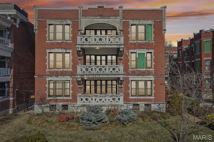 Forest Park nearby • Assigned gated parking • Sunroom home office • Updated kitchen with quartz:
This updated condo is located on Waterman Boulevard in the DeBaliviere Place neighborhood, just steps from Forest Park, offering quick access to trails, museums, and outdoor recreation. The property is also near the Delmar Loop and the Central West End, providing nearby dining, coffee shops, and retail.
Inside, this spacious condo features high ceilings, refinished original hardwood floors, and expansive living and dining areas filled with natural light from oversized windows. A built-in sunroom offers flexible space ideal for a home office, reading nook, or additional seating area.
The updated kitchen includes quartz countertops, shaker-style cabinetry, porcelain button tile backsplash, and stainless steel appliances, offering both modern finishes and efficient layout. The kitchen connects easily to the main living space for everyday use and entertaining.
The primary bedroom offers generous space and closet storage, while the second bedroom provides flexibility for guests, office use, or additional living space. The condo includes one full bathroom and one half bathroom with updated fixtures, large format marble tile and a modern slat wall!
A decorative fireplace adds architectural character to the living area, complementing the historic details of the early 1900s brick building while maintaining modern comfort.
Additional features include assigned private parking in a secure gated lot, a dedicated storage room within the building, and convenient access to transit at the nearby Forest Park–DeBaliviere MetroLink Station.
With proximity to Forest Park amenities, major neighborhood districts, public transit, and updated interior finishes, this condo combines historic character with modern convenience in a central St. Louis location.

• Forest Park — approx. 0.1–0.2 mi
• Delmar Loop dining & shops — approx. 0.4–0.6 mi
• Central West End restaurants & retail — approx. 0.8–1.0 mi
• Forest Park–DeBaliviere MetroLink Station — approx. 0.2 mi