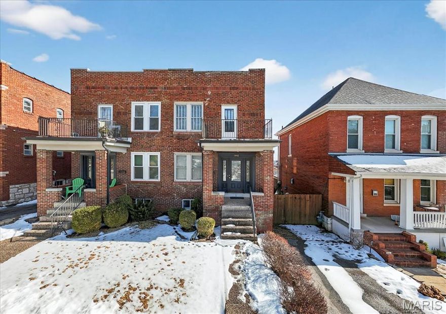 This awesome Dogtown townhouse has so much to offer and is move in ready. A charming, covered front porch opens to a spacious living room.  The dining room is open to the kitchen which has stainless appliances, granite counters and tiled backsplash. The main floor full bath has a large shower and a pedestal sink.  A nice size bedroom completes the main floor. Upstairs there is a nice open area that would make a great home office or an additional family room. The front bedroom has a door leading to a small deck over the front porch. A perfect spot to watch the annual St. Patrick's Day parade. The second full bath has a double vanity and tiled tub shower.  A large hall closet has hookups for washer dryer.  The primary bedroom has a walk in closet and overlooks the backyard.  There is a full basement with washer and dryer and plenty of unfinished storage space.  Outside you have a patio over your two car garage. Convenient and walkable location close to bakeries, restaurants and bars including Seamus McDaniel's, Tamm Avenue Bar, the Crows Nest, Sugaree Baking Company and more.  An easy drive to Downtown, Clayton, Maplewood, hospitals, shopping and more. Freshly painted and wonderful hardwood floors add to the charm.  A wonderful amount of space and a very flexible floor plan plus a two car garage and a parking spot. Newer zoned HVAC. This is definitely a must see!