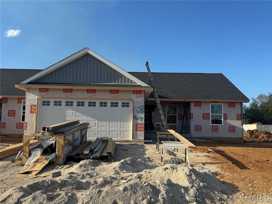 Move in early this summer. Welcome to Grindstone Grove in Moscow Mills. Beautiful new ranch villa/duplex located on lot 10A has all the bells and whistles. Each home is designed for personal privacy, loaded with high quality finishes, and built by one of the best custom builders in the area. Your next home is 1216 sq ft, 3 bedroom, 2 bathroom, oversized two car garage, full basement and a large backyard. The custom type finishes include granite countertops, stainless steel appliances, luxury vinyl plank flooring in main living area, spindled staircase railing, vaulted living room and kitchen, large center island, ceiling fans in all bedrooms and living room, can style lights, brush nickel finishes including shower door in master, and much more. Grindstone Grove is just off quiet Railroad Street with high speed Gateway Fiber internet, no monthly HOA fee, new concrete streets, street lights, and will have sidewalks throughout for homeowner safety. USDA, VA, & FHA eligible. Agent owned. All finished pictures are of previously built home. Cabinet color may be stained brown or white. Estimated completion late June early July.