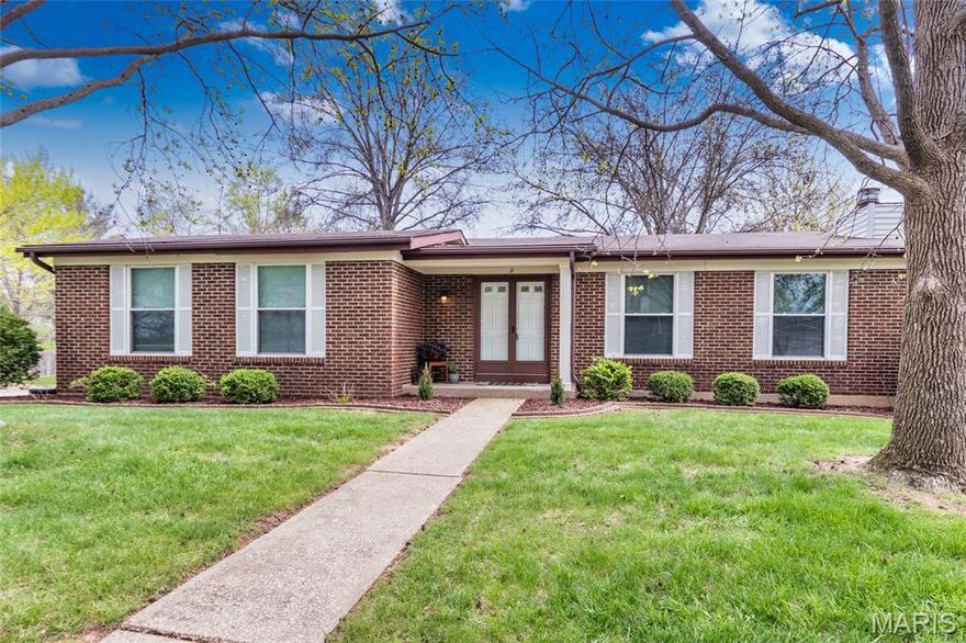 Awesome corner lot and cul de sac Ranch in Spencer Creek West subdivision. Just up the hill from the covered bridge and park amenities. Long term owner well maintained home.  Updated features include; newer LVP floors 2019, new bedroom carpet 3/2026, furnace replaced,2025, water heater, 2022,  newer A/C condenser 2020, Roof 2017,  leaf guard gutters 2014, and updated kitchen cabinets (42' wall cabs) Interior has been freshly painted on the main level and lower lever, too. Oversize side entrance garage with service door to one of two patios. Finished lower level with a carpeted family room and a brick front and hearth gas fireplace.  New LVP just installed 3/26 in the lower rec room with walk out to lower rear yard patio. Lots of natural light with open flexible space.  Great gentle sloping yard with mature trees and fenced for the furries.  Plenty of lower storage in the utility room with built in shelves, open laundry area and work space area.  The highlight feature is the fantastic Spencer park with the play ground, sports courts, green space and the trails for walking or biking. The trails connect subdivisions and allow hikers to traverse to the St. Peters Rec plex.  This is a hidden gem for all to use.  Please come tour this home and see the awesome neighborhood.