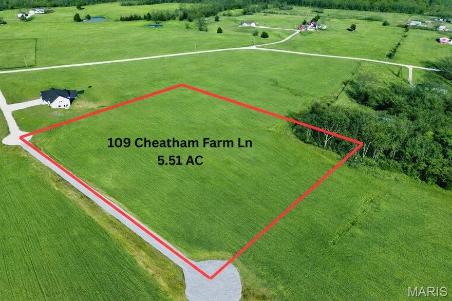 Discover the perfect blend of privacy and convenience with this beautiful 5.51-acre parcel located at 109 Cheatham Farm Ln. This expansive property offers a picturesque setting with gently rolling ground, ideal for building your dream home, creating a private retreat, or investing in land with endless potential.
The property features a long private drive on a cul-de-sac lot, providing easy access while maintaining a secluded feel. Surrounded by open countryside and natural tree lines, you’ll enjoy peaceful views and plenty of space to spread out.
Whether you're looking to build now or hold for the future, this property offers flexibility and opportunity in a desirable location.
Property Highlights: 5.51 acres of usable land, Private driveway access, Ideal building site, Open and level terrain, Peaceful rural setting, Convenient access to nearby amenities Don’t miss your chance to own a slice of countryside with room to grow.
Unincorporated Troy Schools just North of town.  
Horses, cows, goats, chickens, etc.... Are Welcomed!!
Electric is on site. Minimal restrictions. 1400sf minimum.
This is a Subdivided land parcel with 3 ADDITIONAL LOTS AVAILABLE!  Call Agent for Details.