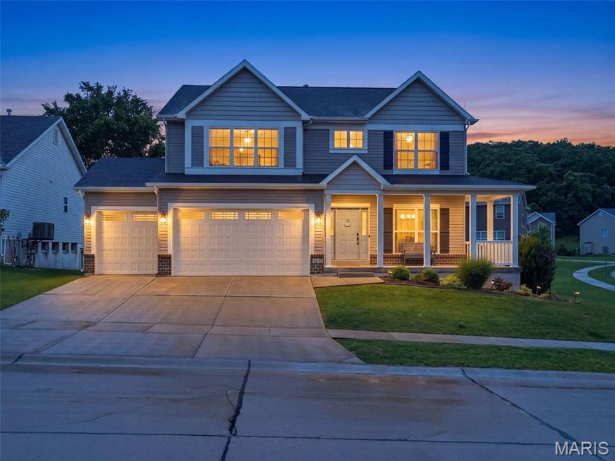Welcome to this stunning 3-year-old two-story in the highly sought-after Rockwood School District! Offering 4 spacious bedrooms, 3.5 baths, and an oversized 3-car garage with 8-foot doors, this home combines modern design, functionality, and an unbeatable Eureka location. Step inside to find 9-foot first-floor ceilings, a spacious family room with a direct vent gas fireplace, and an open-concept layout perfect for everyday living and entertaining. The custom kitchen features 42-inch white cabinetry with crown molding, quartz countertops, center island, stainless steel appliances, butler’s pantry with glass doors, and a walk-in pantry. Upstairs, the oversized primary suite offers a luxurious retreat with a large walk-in closet, linen closet, double bowl vanity, separate tub and shower, and ample space to unwind. Additional features include six-panel doors, dual-zoned HVAC, 9-foot foundation pour, water softener, irrigation system, newer fencing, and a 30-year architectural roof. Situated on a large corner lot and conveniently located near Six Flags St. Louis, The Timbers of Eureka, shopping, restaurants, and quick highway access, this home truly has it all!