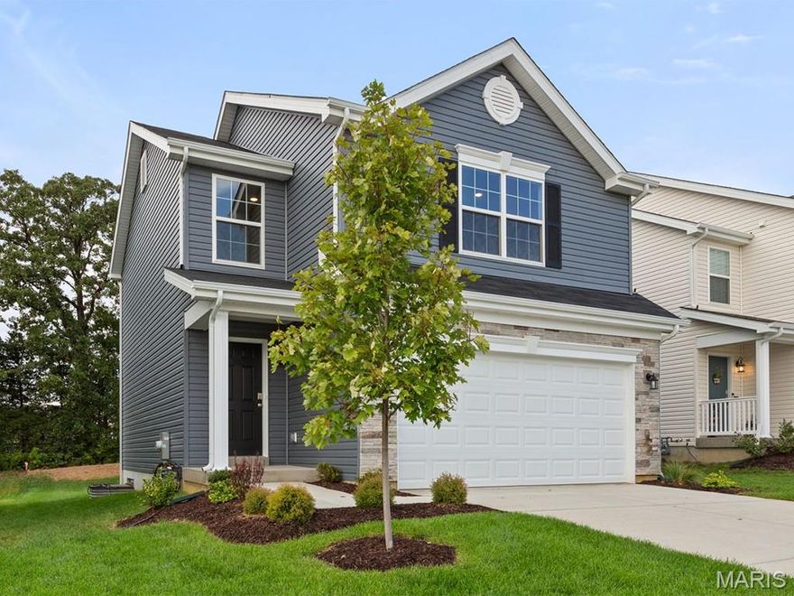 New McBride Homes 2 story Arlington 3BR, 2.5BA will be ready this summer! Enjoy 6’ windows & beautiful wood laminate flooring throughout main living area. The kitchen features level 3 Benton Sarsaparilla 42” tall cabinets, quartz countertops, & stainless-steel GE appliances. The breakfast area opens to the backyard, and the living room features a large window & ceiling fan. The primary suite features 2 large walk-in closets & private bath with a 5’ walk-in shower. Two more bedrooms with walk-in closets, a full bath, and 2nd floor laundry add convenience. Extras include white 6 panel doors, ceiling fan prewires, main floor powder room, 2-car garage w/coach lights, a ¾ bath rough-in in lower level for future finish and more! Post Farms is in the Wentzville School District with onsite amenities including a sports court, playground, multi-use trail & common ground. Enjoy peace of mind w/ McBride Homes’ 10-year builders’ warranty & incredible customer service! Similar photos shown.
