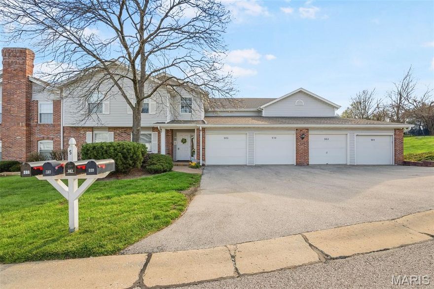 Welcome to this beautifully maintained condo in the heart of St. Peters! Step inside to an inviting open-concept layout featuring a spacious living and dining area with a high vaulted ceiling. A stunning exposed wood beam and cozy brick wood-burning fireplace to add warmth and character, making this the perfect space to relax or entertain.

The kitchen offers crisp white cabinetry, durable granite countertops, and a stylish tile backsplash. Large sliding glass doors fill the home with natural light and lead to your private deck. This home features generously sized bedrooms with great natural light and neutral finishes throughout, making it truly move-in ready. The bathrooms include a granite vanity top and modern cabinetry for a clean, updated look.

Additional highlights include an attached garage for added convenience and storage, along with major updates already taken care of—including a newer HVAC system replaced in 2023 and a water heater replaced in 2024—giving you peace of mind for years to come. Located close to shopping, dining, parks, and major highways, this home offers low-maintenance living in a fantastic location.

HOA includes water, sewage, and trash.

Don’t miss your opportunity to call this one home!