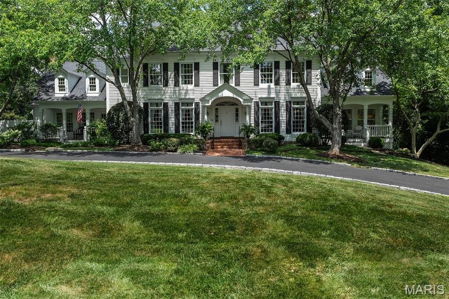 Tucked away on a private street for today's discerning buyer, this stately Colonial-style home offers elegant, functional living space. With 7 bedrooms  there’s room for everyday living and entertaining. The kitchen comfortably seats 7 at the expansive island which opens to eat in dining and hearth room. A screened-in porch, just off the kitchen, provides a peaceful retreat. The elegant dining room and private office with tall ceilings and architectural detail flank the entry. The great room with floor to ceiling windows and coffered ceiling has French doors leading to an idyllic deck overlooking the precisely manicured grounds. Main floor primary suite includes spa like bath and private porch. The lower level offers tall ceilings, 2 additional bedrooms, and walk-out access and vast unfinished space for storage with private work bench room. The resort-style backyard boasts a private pool, outdoor built in cook area, and fire pit. The grounds are enhanced with extensive landscape lighting providing year-round ambiance. Don’t miss this one of a kind retreat like home located in the award-winning Ladue School District.