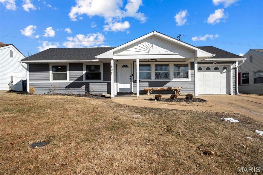 Welcome to 6321 Sheppard, where you can finally tend your flock in peace. No sheep required, just a really good house in the Affton School District with a backyard that literally backs to the high school. Elementary and middle school are just minutes away, so your morning commute is basically a light stroll. Built in 1952, this blue beauty has curb appeal for days and feels like the perfect “something blue” for any newlyweds, first time buyers, up-sizers, down-sizers, basically the house that can speak to any and everyone :)  Step inside to a bright, open living room with large windows and new LVP throughout. Outlets have been updated and an extra one added for the wall mounted TV moment you know is coming. The kitchen is tricked out in the *best* way. A full lineup of brand new, top-tier appliances includes an InstaView fridge, a smart convection oven with air fry that you can start from your phone (even in bed), and a fresh new sink to tie it all together. Under sink plumbing has been updated, and a bold green accent wall runs through the living and kitchen space ready for your future gallery wall. Off the kitchen you’ll find a bonus room with shiplap detail that can be a dining room, sunroom, playroom, or whatever your life currently calls for. The main floor laundry has its own private room and the GE profile washer + dryer are just showing off at this point. One rear bedroom has walkout access and great natural light. The full bath features a brand new shower + tub combo with a rainfall show head *and* a handheld option, plus privacy transom windows and updated vanity + lighting. They really thought of it all! All bedrooms are spacious with large closets and new ceiling fans. Outside, a fully fenced yard with white vinyl fencing, patio, lush grass, and a storage shed gives you room to roam. You’re also close to parks and local staples like Fortel’s, St. Louis Pizza & Wings, Affton Gyro, Courtesy Diner, Syberg’s and more! This is the kind of home that keeps the whole herd happy. Cheers!