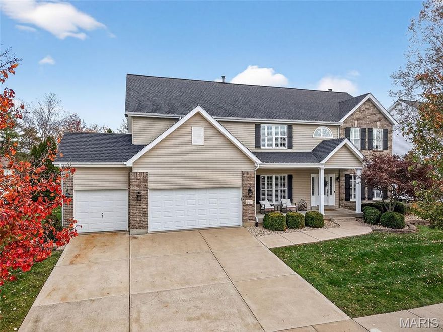 Experience refined living in this beautiful 5 bedroom, 4.5 bathroom, 2 story home with nearly 5,000 sq. ft. of living space, perfectly situated on the 3rd fairway in the Winghaven Golf community. This home has been thoughtfully updated over the years, blending elegance, functionality and luxury to complete a stunning home for modern living. You will love the outdoor area, delivering relaxation and style, complete with a heated covered patio, hot tub, custom gas fireplace, mounted smart TV and basketball goal, creating an intimate resort style space. The gourmet kitchen is the centerpiece of the main level, complete with newer, high end KitchenAid stainless steel appliances featuring dual ovens, 42 inch cabinets, spacious center island, contemporary backsplash and granite counter tops. Hardwood flooring flows through the breakfast room, 4 seasons room and living room, which is accented by a beautiful gas fireplace, surrounded by custom built-in shelving. The finished lower level is designed for entertaining, featuring a wet bar, large recreation/media area, custom wine cellar, 5th bedroom, full bathroom and large workout room. The upper level features a spacious flex area, perfect for office or family space. The primary suite features vaulted ceilings, large walk-in closet with custom shelving, elegant chandelier and 5 piece bathroom suite. 3 additional bedrooms on the upper level each have walk-in closets w/ custom shelving, overhead lighting and plantation shutters on windows. Additional features include a newer architectural shingle roof ('21), zoned Lennox HVAC system, 75 gallon water heater, a finished insulated 3 car garage w/ electric car charging, plantation shutters, new irrigation system, new water softener, updated flooring and lighting throughout and meticulous attention to detail in every room. This property delivers unmatched quality, comfort and views, and is conveniently located in the Wentzville school district, just minutes from major interstates, shopping, golf and entertainment.