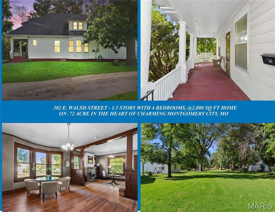 CHARMING Historic Home with 4 BEDROOMS, @2,025 SQ FT. on .724 Acres in the Heart of Montgomery City.  High Ceilings and Expansive Living Space with Living Room, Separate Family Room and Separate Dining Room. Unique Floorplan with 2 Bedrooms on Main & 2 Bedrooms Up. Historical Home w/ Amazing Leaded Glass Windows. Gorgeous Solid Wood Pocket Doors & Hardwood Floors Thru-out Plus Main Floor Laundry & High-End Lennox HVAC. Amazing Home for the right Buyer who may be in the Trades & Would Love to Make this the Home of their Dreams. Walk the breathtaking.724 Acre with Soaring Trees Throughout. A Lot like this is Rarely Seen. Unique property w/ lots of potential for the right Buyers willing to put in Sweat Equity to Make it Your Perfect Home. Some Cosmetic, Some Mechanical and Some Structural repairs needed. Please Only Serious Buyers that are Pre-approved Need inquire. This is an "As Is" Sale with Homeowner Making No Repairs. Please submit all offers on Special Sales Contract.