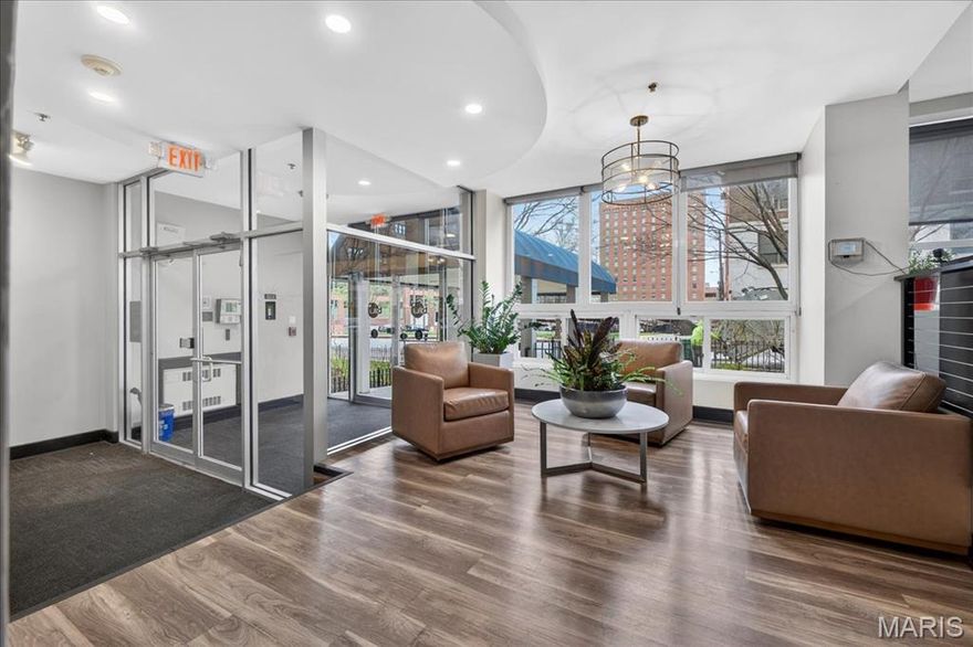 Much to offer here starting with a private concrete balcony with eastern view, covered parking space, private washer/dryer unit, freshly light linen color painted walls with accent walls, bamboo flooring, remote blinds in bedroom and living room, stainless steel appliances with beautiful newer convection gas oven. Large closets in living room, two hallways, and the bedroom are freshly painted to. Ceramic tile flooring in kitchen and bathroom and newer bamboo flooring throughout. Lovely fresh bathroom with bidet, upgraded shower head to enjoy! Dark granite counter tops at the breakfast bar off open kitchen space is very attractive. This unit is right off the elevator on 7th floor. There are so many conveniences with clean on-site fitness center, wi-fi lounge, bike storage, personal storage lockers, outdoor patio area with seating, gas grills and fire pit; club room with pool table and ping pong, TV's; 24 hr front door concierge with security door; covered parking spot #41. Located a few blocks to experience thrilling nightlife sports, eateries, and attractions. Downtown West neighborhood offers quick access to Grand Center, the city’s arts district filled with galleries, museums, theaters ,St Louis City Central Library, City Museum, pubs, restaurants, Aquarium and Unions Station and much more...so much to do, yet you can have a peaceful unit on the 7th floor on this secured building. Public transportation nearby and little parks. Short term rentals nor airbnb allowed.