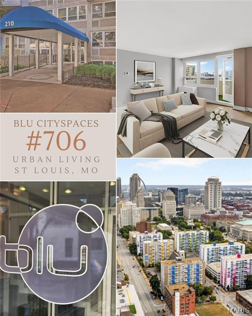 Much to offer here starting with a private concrete balcony with eastern view, covered parking space, private washer/dryer unit, freshly light linen color painted walls with accent walls, bamboo flooring, remote blinds in bedroom and living room, stainless steel appliances with beautiful newer convection gas oven. Large closets in living room, two hallways, and the bedroom are freshly painted to. Ceramic tile flooring in kitchen and bathroom and newer bamboo flooring throughout. Lovely fresh bathroom with bidet, upgraded shower head to enjoy! Dark granite counter tops at the breakfast bar off open kitchen space is very attractive. This unit is right off the elevator on 7th floor. There are so many conveniences with clean on-site fitness center, wi-fi lounge, bike storage, personal storage lockers, outdoor patio area with seating, gas grills and fire pit; club room with pool table and ping pong, TV's; 24 hr front door concierge with security door; covered parking spot #41. Located a few blocks to experience thrilling nightlife sports, eateries, and attractions. Downtown West neighborhood offers quick access to Grand Center, the city’s arts district filled with galleries, museums, theaters ,St Louis City Central Library, City Museum, pubs, restaurants, Aquarium and Unions Station and much more...so much to do, yet you can have a peaceful unit on the 7th floor on this secured building. Public transportation nearby and little parks. Short term rentals nor airbnb allowed.