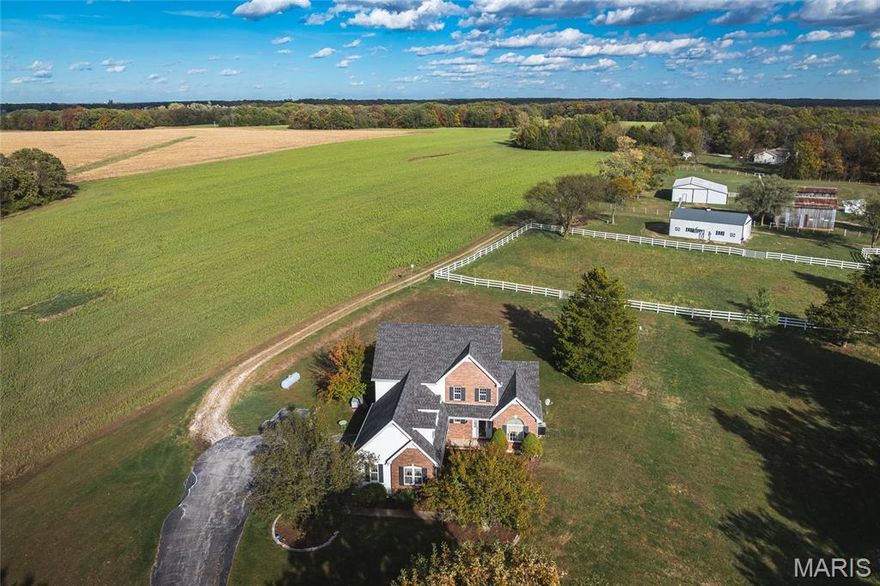 Agent Owned – MOTIVATED SELLER 6 acres of country charm in St. Charles County, located in the highly rated Francis Howell School District. This 3-bedroom, 3.5-bath home offers spacious living with a functional floor plan. Brand new carpet on the main and second floor, a possible credit for the refinishing of the parquet floor. It does have a lift chair on the stairs to the basement and can be removed prior to closing. Primary Bedroom is large with nice big bathroom and plenty of counter space and the "Oh My God Closet" because of all the room in there for his and all of hers... Upstairs offers a Jack and Jill bathroom between two bedrooms. Approximately 3 acres are fenced and ready for horses. Property also features a 30x50 equipment shed—ideal for storage, hobbies, or workshop space. Enjoy peaceful rural living with easy access to schools, shopping, and highways. Updated pictures and a Matterport to come.