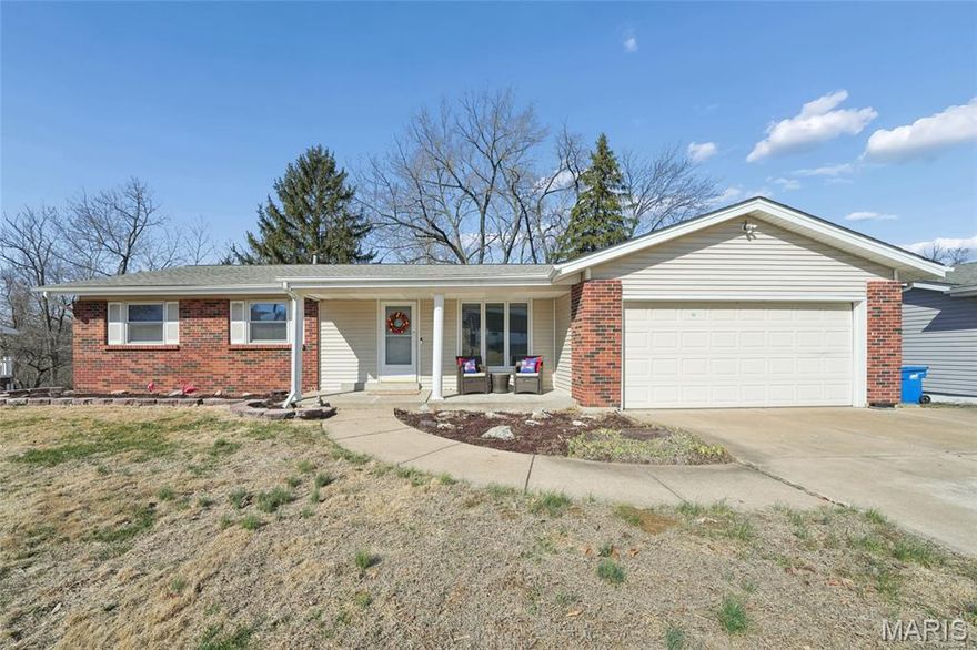 Don't miss your chance to own this fully updated ranch one block from Bridgeway Park & walking distance to Bridgeway Elementary. Imagine sitting on the covered front porch while enjoying your morning coffee or tea peacefully listening to the birds. Upon entering this beauty, you will notice the spacious family room, complete with a ceiling fan, & open to the dining area, kitchen, & main floor laundry closet.  The kitchen has a large island with a ton of storage & seating for at least four! Updated cabinetry, recessed lighting, newer SS appliances & granite counters finish off this stylish kitchen. Down the hall are three main floor bedrooms, including the primary with an en suite full bath, unheard of walk-in closet & Juliet balcony! Exit through either of the two huge rear doors off the kitchen to access the newer deck and level, fenced backyard with a beautiful arbor (I am picturing climbing flowers in full bloom). Nestled on a quiet street, this home backs to wooded common ground for added privacy. The finished walkout basement offers a large rec room, 2nd laundry room, full bath, & two additional sleeping areas.