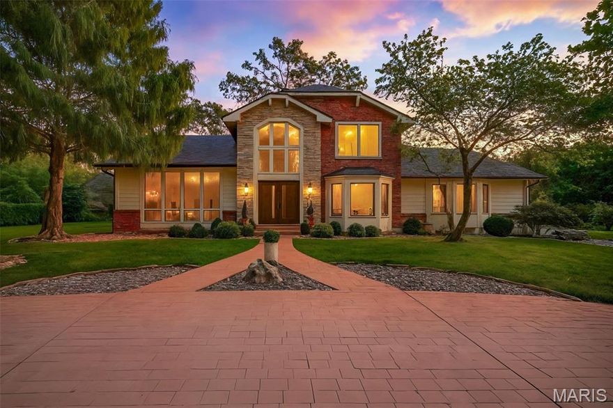 Offering nearly 4,000sf of living space, this stylishly updated Creve Coeur home resides on an Acre lot with 6 car parking! Potential in-law quarters in the lower level! Enter the spacious living room with built-ins, a gas fireplace, wood beam ceiling, and lots of natural light! The gourmet kitchen with custom cabinetry features quartz countertops, Sub-Zero refrigerator, Wolf stove, a wine fridge, and center island with seating. Separate dining for more formal occasions. The main floor master suite boasts ample closet space and an updated bath with heated floors, a soaking tub, custom tiled shower and dual sinks. The upper level offers two bedrooms with a full hall bath. The finished walk-out lower level provides additional living space with a rec room, laundry room, storage, full bath, and another full kitchen! Lower level accesses two car rear entry garage and the detached four car garage with endless possibilities! The back deck is perfect for entertaining overlooking the flat lot! Beautifully landscaped entrance through the circle driveway! Other amenities include central vac, newer AC, and some newer Pella windows.