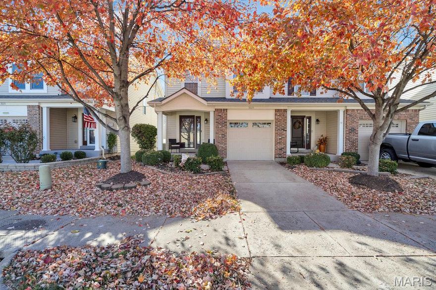 Beautiful end unit townhome located in the desirable Charlestowne community and within the Orchard Farm School District. This well maintained home offers an open main level floor plan with hardwood floors throughout the family room, breakfast area, and kitchen, creating a bright and welcoming space for everyday living and entertaining.  The kitchen features a breakfast bar island, tile backsplash, pantry, and all appliances including the refrigerator. The breakfast room opens to the level backyard through sliding glass doors, providing a great space to relax or entertain.  Upstairs you will find a spacious primary bedroom with a large walk in closet and sitting nook, along with a second bedroom and full bathroom. The upper level also includes a versatile loft area plus a separate office space that works perfectly for a home office, study area, or additional living space. Durable laminate flooring throughout the upper level adds style and easy maintenance.  The unfinished lower level provides excellent storage, and offers great potential for future finishing. An attached one car garage adds convenience and private parking.  Enjoy low maintenance living with the HOA handling lawn care and snow removal. Conveniently located near neighborhood parks, lakes, walking trails, shopping, dining, and easy access to Interstate 370, 270, and 70.