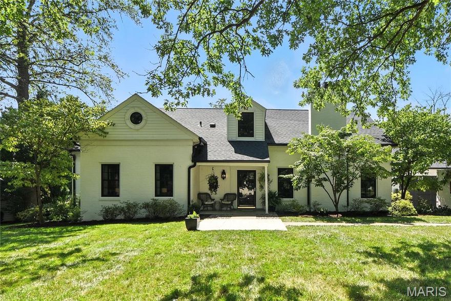 Renovated 4 BD, 3.5 Bath, 1.5 Story gem in the sought after Chevy Chase neighborhood in Ladue Schools. This white-washed brick charmer offers two spacious primary bedrooms- one on each of the first and second floors. Flexible floor plan with broad appeal to buyers of all ages.  Beautiful spacious level .42/ acre site- one of just three double lots in the subdivision. Eat-in kitchen with granite countertops, and wood floors. Main level includes 2 BD, 1.5 Baths with two custom closets in the primary bedroom, and the second floor features 2BD, 1 Bath plus a sitting area and two walk in closets in the upper level primary bedroom plus a loft/den area upstairs, and the finished walk-up lower level features a Rec room, playroom, and third bathroom with a shower. You will enjoy approx. 3880 SF of living space on three levels. Beautifully maintained lawn and landscaping.  Other amenities include a custom bluestone and aggregate driveway/patio, a double wide driveway to an attached 2 car garage.  First floor includes both a formal living room and dining room, and expansive picture windows with motorized shades     overlooking the private level wooded fenced rear yard, just perfect for a swimming pool.  Convenient to highways, airport, and Clayton. Nearby access to bike and walking path to Stacy Park and Old Bonhomme School. Close to both public and private schools.  Location, size, condition, and neighborhood-this one has it all!