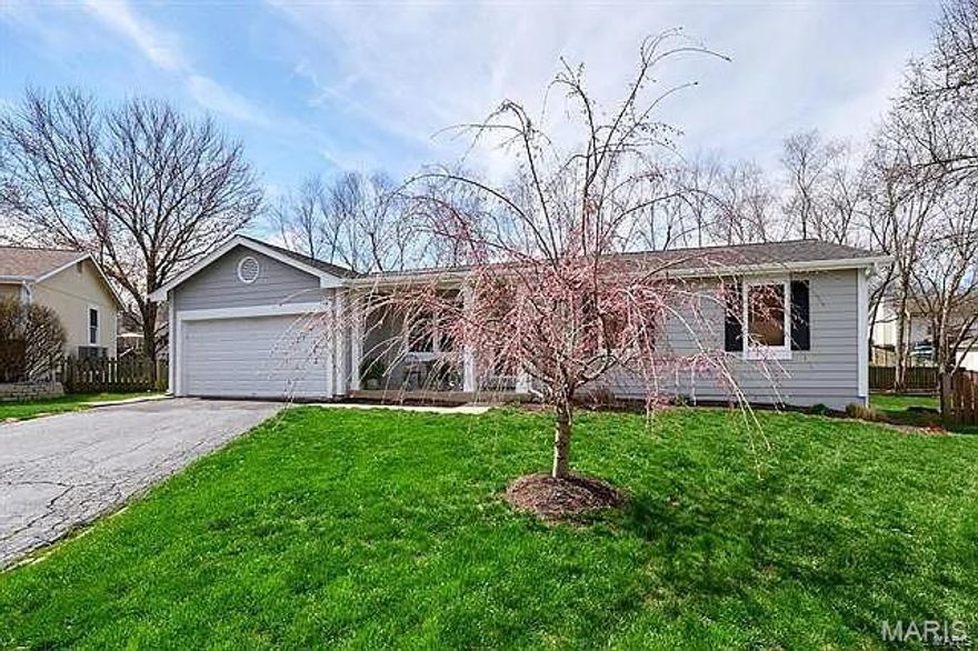 Fabulous 3br 2 bath ranch home in popular Hickory Ridge Subdivision in the heart of St. Peters. Nestled on a cul de sac street and large level back yard is perfect for summer BBQs.  The updated kitchen features granite countertops, custom back splash, HUE lighting, USB port, stainless steel microwave, dishwasher and stove/oven and more!  Both bathrooms are nicely updated with adult height vanities and fixtures. Quality updated windows throughout. The main floor laundry is spacious off the 2 car garage. Hickory Ridge subdivision features a nice pool and clubhouse. 1208 Square feet of living space upstairs. Very large rear fenced yard. Rear concrete patio and sundeck. Unfinished lower level basement. Conveniently located to schools, shopping and quick, easy access to the major highways. Microwave, electric stove and dishwasher stay. Gas furnace and central a/c. Available for occupancy 4/1 & possibly sooner. $2200 first month rent and $2200 Security Deposit, both due upon acceptance. One year lease minimum. All utilities are at tenant expense including sewer, water and trash. Pets are negotiable with possible pet deposit, depending on number and size. This home is strictly for rent and is not available for lease purchase or option to buy. Pictures coming 3/10. New sundeck and patio just installed.