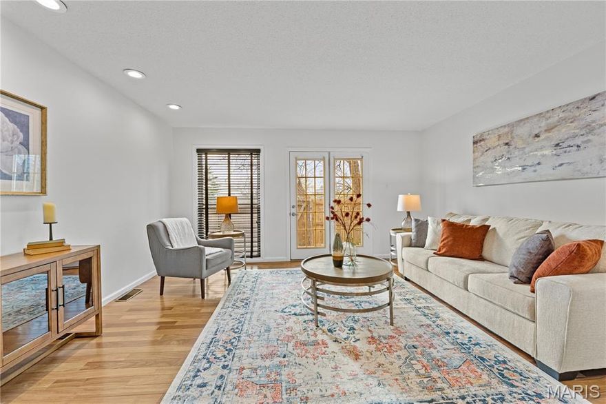 Welcome to this move-in ready end-unit condo in the well-established Villas on Olive community in Creve Coeur. Offering two finished levels plus a full basement, this home combines functionality, comfort, and a prime central location. Fresh paint throughout the interior and basement provides a clean, move-in-ready feel from the moment you enter.

The main level boasts a modern kitchen with stainless steel appliances, a pantry, and a breakfast bar that opens seamlessly into the living space, perfect for everyday living and entertaining. The spacious living room leads to a private patio, where the end-unit location offers open views of the sky and surrounding trees, creating a more peaceful and private outdoor setting that is ideal for relaxing or enjoying time outside.

Upstairs, two generously sized bedrooms share an updated full bath, with the primary bedroom offering dual closets for added storage. The full basement provides excellent storage capacity.

The Villas on Olive community offers a low-maintenance lifestyle with HOA-covered exterior maintenance, landscaping, and access to a community pool. Shopping, dining, and everyday conveniences are just minutes away along Olive Boulevard, with easy access to Highways 141 and 270. Nearby outdoor attractions include Creve Coeur Lake Memorial Park, Millennium Park, and the broader West County corridor.

This well-maintained end unit presents an excellent opportunity for comfortable, convenient living in a sought-after Creve Coeur location.