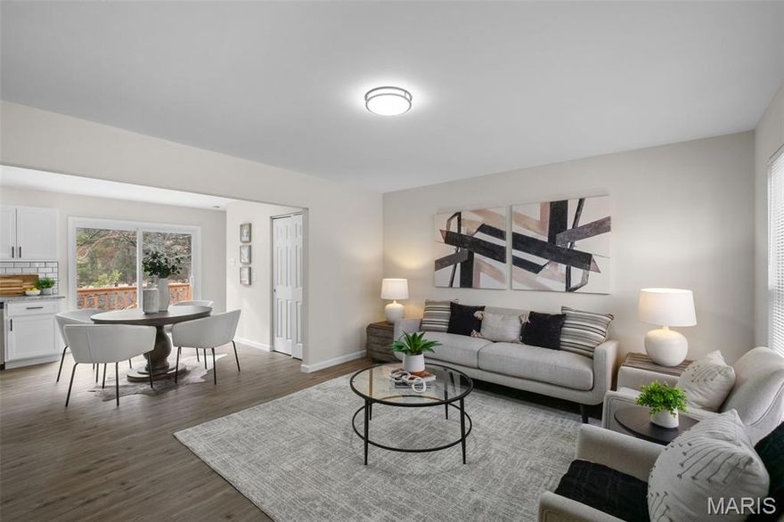 Updated 3-Bedroom Ranch with Large Deck and Basement Space in Fenton!

Welcome to 1320 Fenton Hills Road in Fenton, a well-maintained 3-bedroom, 2-bath ranch home offering comfortable main-level living with outdoor space and additional room to expand.

The home features approximately 1,066 square feet on the main level, plus a full unfinished basement that provides storage or potential for additional living space.

The open living, dining, and kitchen layout creates a connected flow for everyday living and gatherings. Natural light fills the main living area, while updated flooring and lighting add a fresh, modern feel.

The kitchen includes white shaker cabinets, granite countertops, subway tile backsplash, stainless-steel appliances, and a gas range, providing a functional and updated space for cooking and entertaining.

Sliding doors lead to a multi-level deck overlooking a partially fenced backyard with mature trees, offering outdoor space for relaxing, grilling, or enjoying quiet mornings.

Additional highlights include:

• Three bedrooms on the main level
• Two full bathrooms
• Full unfinished basement for storage or future finishing
• Multi-level deck with backyard views

Recent maintenance and improvements include:

• New furnace
• New water heater with expansion tank
• HVAC servicing
• Driveway sealing
• Landscaping updates

Conveniently located near parks, retail and dining at Gravois Bluffs, and commuter routes including Highway 141 and Highway 30, this property provides access to everyday amenities throughout the Fenton area.

If you're looking for a move-in ready ranch with an updated kitchen, outdoor living space, and basement potential, this home is ready to explore.