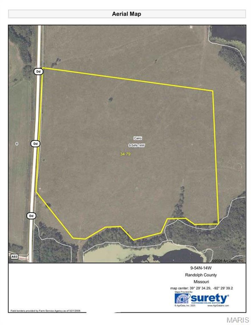 35 acres Randolph County. Farm is being split owner putting farm in row crop & is willing to rent it back at $250 per tillable acre. Farm is not subject to hunting lease. Priced at $7750 per acre.