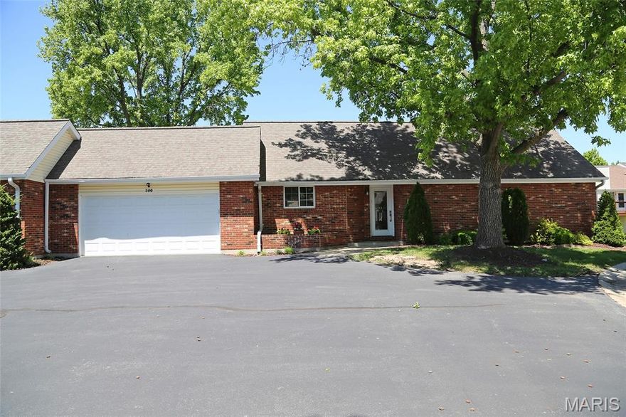 Welcome home to this charming villa offering comfort, convenience, and thoughtful updates throughout. Enjoy the airy feel of vaulted ceilings that span the kitchen, dining, and great room, creating an open and inviting living space. The great room also features a dedicated niche for your electronics, keeping everything neatly organized. The updated kitchen is sure to impress with granite countertops, a glass tile backsplash, deep sink, pantry, and soft-close drawers—plus the refrigerator stays! The spacious primary suite is a true retreat, featuring a large bedroom, a generous walk-in closet, and a private bath complete with a newer vanity and an oversized shower. The secondary bedroom provides flexibility with a built-in Murphy bed—perfect for guests or a home office—while the updated hall bath just across the hallway adds both style and convenience. Additional highlights include durable vinyl plank flooring, a main-level laundry room with electric dryer hookup, and an oversized one-car garage. Step outside to relax or entertain on the wood deck. The full, unfinished basement offers endless potential with a rough-in for a future bath and a utility sink already in place. Ideally located close to shopping, hospitals, and major highways, this villa combines low-maintenance living with convenience and style. Don’t miss your opportunity to make it yours!