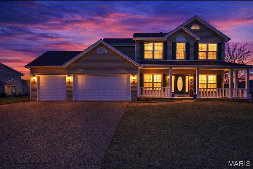 Step into this beautifully crafted two-story home where timeless design and exceptional woodwork take center stage. Just off the foyer, a bright sitting area with bay windows creates the perfect space to relax and unwind. The formal dining room is a true showpiece, featuring a breathtaking coffered ceiling and exquisite craftsmanship. In the living room, a stunning ventless gas fireplace is framed by custom built-in shelving, creating a warm and inviting focal point. The kitchen was thoughtfully designed with custom, taller-than-standard cabinetry, a large statement island ideal for gathering, and an oversized walk-in pantry. Just off the kitchen and garage, you’ll appreciate the spacious mudroom for added convenience. The insulated garage includes a utility sink, perfect for projects or clean-up. Upstairs, French doors lead into the impressive primary suite, highlighted by vaulted ceilings and a striking wood beam that runs the length of the room. The en-suite bath and generous layout create a true retreat. All bedrooms are above average in size and feature walk-in closets, offering plenty of storage and space. The walk-out basement expands your living area with finished space and a full bath. Two framed-in windows and a partially finished room provide excellent potential for a fifth bedroom or additional flex space. Step outside from the kitchen onto the freshly stained covered deck. Below, the patio has been extended the full length of the home, creating incredible space for entertaining. The fenced, flat backyard sits on one of the larger corner lots in the subdivision and includes a double gate on one side and an additional gate on the other for easy access. A sprinkler system keeps the lawn lush, and the front flower beds are already equipped with misters for added convenience. The roof is only roughly 4 years old. Exceptional craftsmanship, thoughtful upgrades, and outstanding outdoor living space make this home truly stand out.