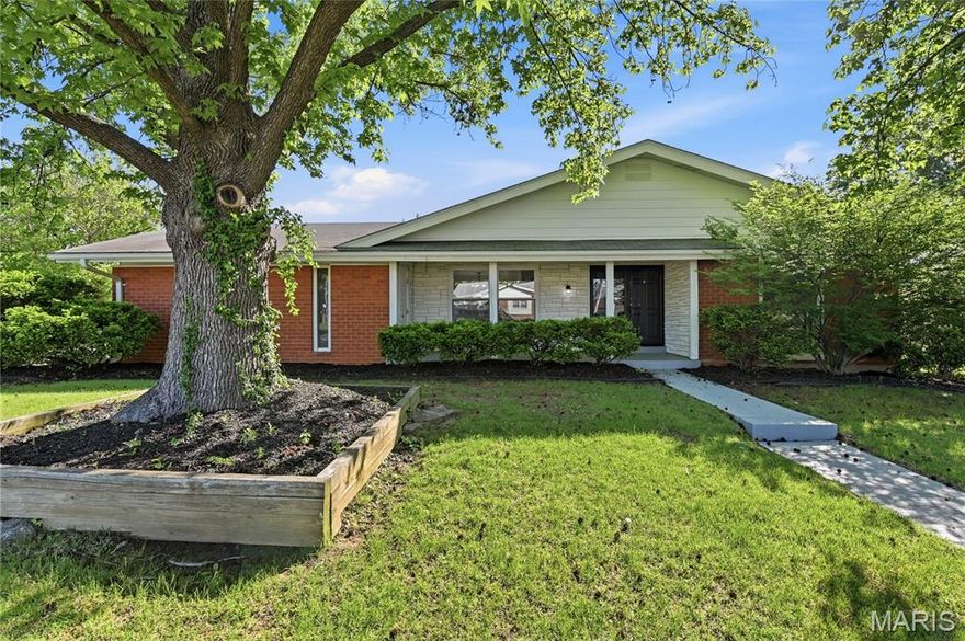 Move-in ready, fully renovated all-brick ranch on a beautifully landscaped corner lot in Florissant's Wedgwood neighborhood. The brand-new kitchen features white shaker cabinets, quartz countertops, a stainless appliance suite, and an open peninsula flowing right into the family room and its cozy gas fireplace. Polished hardwoods and warm new LVP run throughout under fresh paint and all-new lighting. All three bathrooms have been refreshed — including a brand-new walk-in shower in the primary suite, plus an updated half-bath in the finished basement. Downstairs offers flexible second-living space with new carpet — bonus room, rec area, guest setup. New gas water heater, central HVAC, and a new sliding glass door open onto the standout: a raised, fully screened porch with vaulted natural-wood ceiling, ceiling fan, and three sides of breeze, opening to a fully fenced backyard with a concrete patio, mature trees, and room to roam on a generous 0.36-acre corner lot. A 2-car attached brick garage and easy access to New Halls Ferry, schools, and shopping round out the package. Lovingly maintained by one family for over 20 years and recently brought up to today's standards — unpack and enjoy.