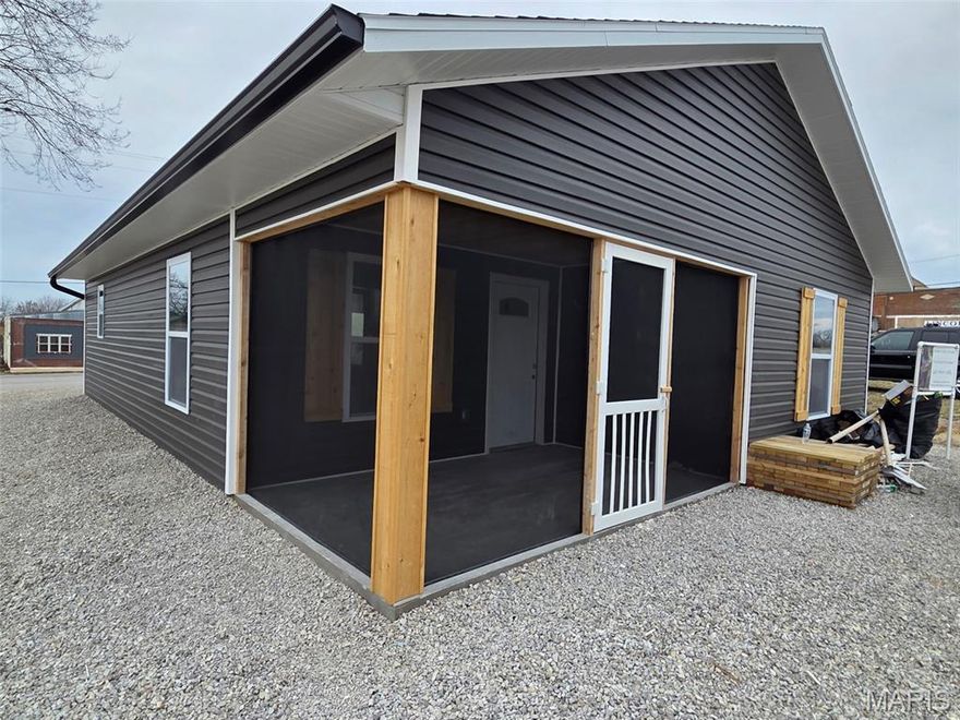 Come home to small town, quiet country living with this cozy new build.  From your first home to your retirement nest, this home just works.  Enjoy a morning cup of coffee, a game of checkers with Grand kids or an intimate gathering with close friends on the screened in porch.  You'll walk into an open living room/ kitchen area with plenty of natural lighting,  making gatherings or a cozy night in a dream.  This home is  built beyond code specifications with the greatest care and attention to every detail to achieve an affordable new home with all the current trending designs and finishes.  It hosts 2 bedrooms,   a spacious bath and a utility/laundry room.  This home is about 1 mile from the I-44 corridor making it a breeze to commute to Springfield or the Fort.  It has a maintenance free exterior giving you more time to enjoy life. *Owner is a licensed MO agent.