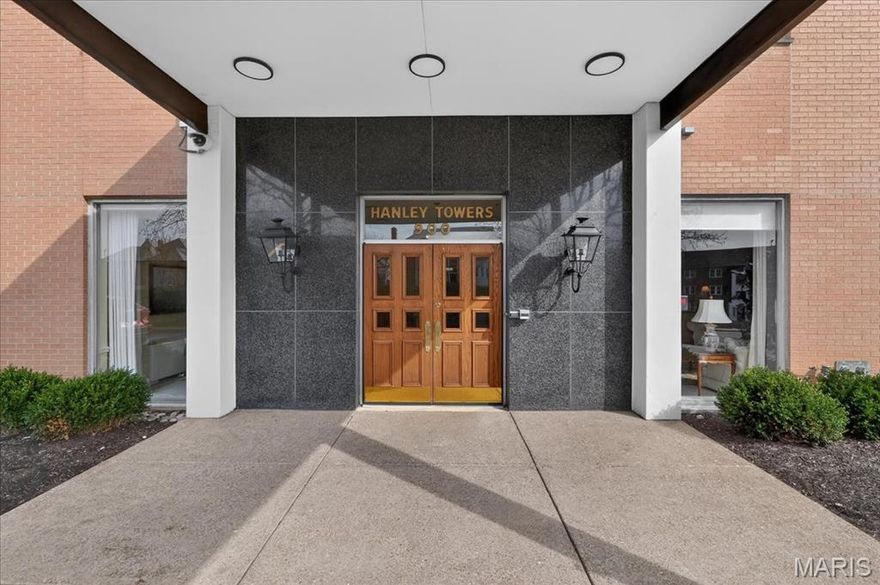 Welcome to unit 6C in the desirable Hanley Towers, ideally located in the heart of Clayton! This light-filled and inviting 2-bedroom, 2-bath condo features an open floor plan designed for comfortable living and entertaining. The spacious living room with built-in bookshelves flows effortlessly into the dining area, while the eat-in kitchen offers everyday convenience.
The large primary suite includes a walk-in closet, in-unit washer and dryer, and a recently updated primary bath. A versatile second bedroom or office with French doors provides flexible living space. Custom professionally designed closets, a second full bathroom, and an abundance of storage throughout add both function and style. Residents of Hanley Towers enjoy amazing full-service amenities including a 24-hour doorman, fitness center, club room, pool, dog park, and two elevators. Convenient parking options with garage parking (this unit currently has one space included) and surface lot options as well. Experience low-maintenance living in one of Clayton’s most desirable locations—just moments from shopping, dining, and more!