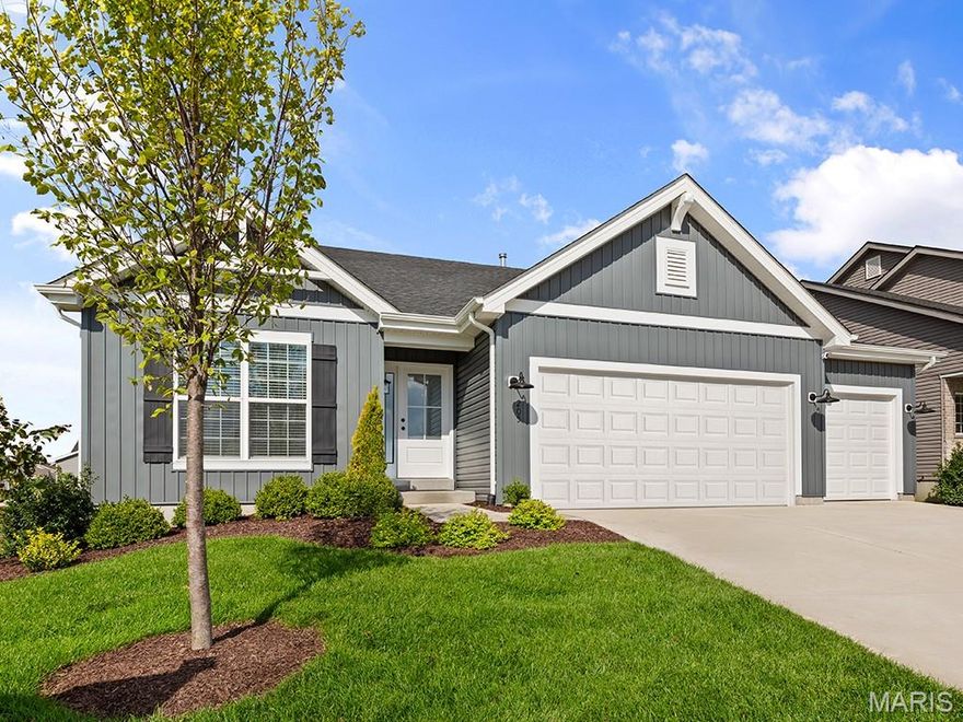 New McBride Homes Maple Expanded ranch DISPLAY HOME FOR SALE with a 3-CAR-GARAGE! This 3BR, 2BA home features an open floor plan with vaulted ceilings, 6’ windows, and wood laminate flooring in the main living area. The kitchen offers painted white 42” cabinets, a flagstone center island with breakfast bar, quartz countertops, and stainless GE appliances. The primary suite includes a walk-in closet and private bath with corner garden tub, separate shower with seat, dual vanities, and private toilet room. Two additional bedrooms, full bath, and main floor laundry add convenience. Upgraded fixtures, 2-panel doors, coach lights, and LL ¾ bath rough-in. Located in Eureka near Highway 109/Hwy FF, in the Rockwood School District. Enjoy peace of mind with McBride Homes’ 10 year builders warranty & incredible customer service! Display photos shown.