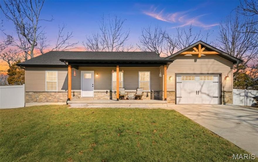 Welcome to this 2 years young ranch just inside the Terre du Lac community.  This 2 bedroom, 1 bathroom home offers a spacious open floorplan with vaulted ceilings and a bright, modern feel throughout. The kitchen features quartz countertops, center island, and stainless appliances which includes the refrigerator.  The primary bedroom includes a walk in closet and there is additional large bedroom. Main floor laundry including the washer and dryer rounds out the amenities for this amazing homes interior. Enjoy a covered front porch and patio, poured concrete driveway with additional gravel parking, oversized one car attached garage, storage shed, and a fully fenced level backyard. 
Located with easy access to Hwy 47, Terre du Lac offers 16 lakes for fishing, boating, swimming, plus golf and country club amenities available. Schedule your showing today!