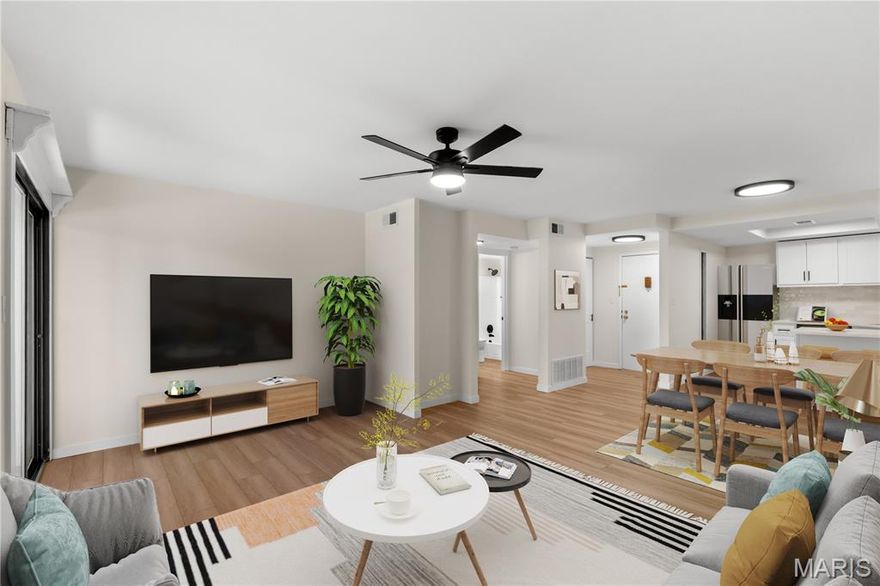 Why rent when you can own? This beautifully remodeled 1-bedroom, 1-bath condo is move-in ready and packed with updates! Step inside to find a brand-new kitchen featuring white shaker cabinets, new appliances and updated lighting. Luxury vinyl plank flooring flows throughout the open layout, leading to a spacious living area with a private balcony—perfect for your morning coffee or evening unwind. The large bedroom offers plenty of comfort, while the updated bathroom, in-unit washer & dryer, and modern fixtures add convenience and style. The building includes an elevator for easy access and your own assigned garage parking spot. Plus, enjoy incredible easy access to Hwy 364 and Hwy 94, making your commute and daily errands a breeze. With every detail updated (including electric), this condo is the perfect opportunity to start building equity instead of paying rent. 
*Owner is licensed real estate agent in state of Missouri