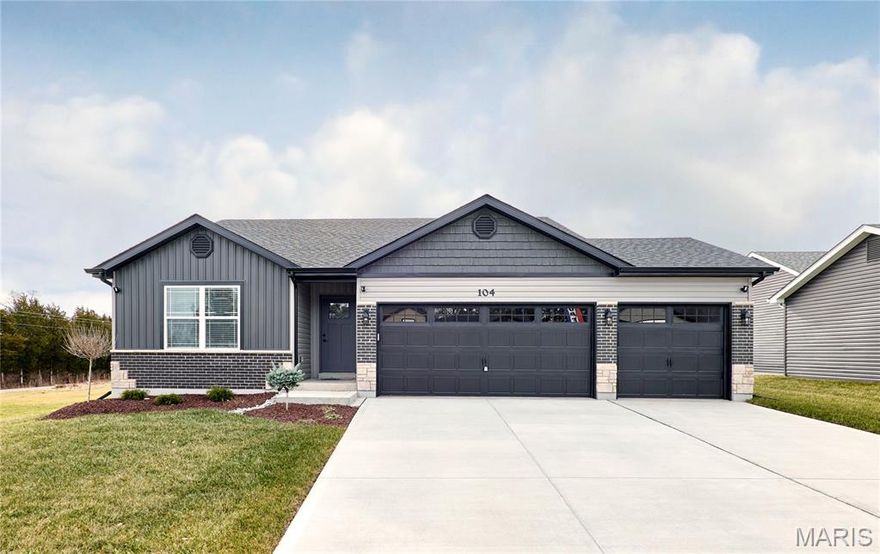 BRAND NEW home with every option you could imagine! They include vaulted ceilings, rounded “bullnose” corners, granite or quartz countertops, stainless steel appliances, 42" cabinets with "cushion close", custom neutral-colored paint job throughout, LVT flooring throughout most of the home, framed windows, taller baseboards, adult-sized cabinets in bathrooms with marble countertops, walk-in closets, upgraded carriage garage doors with openers on 3 CAR Garage, full bath rough-in, panel doors (many varieties), and upgraded water/light fixtures throughout the house! MAIN FLOOR laundry! Fully sodded yard (front/sides/back). *Pictures are of previously built homes. Builder/Broker* This home is USDA eligible.