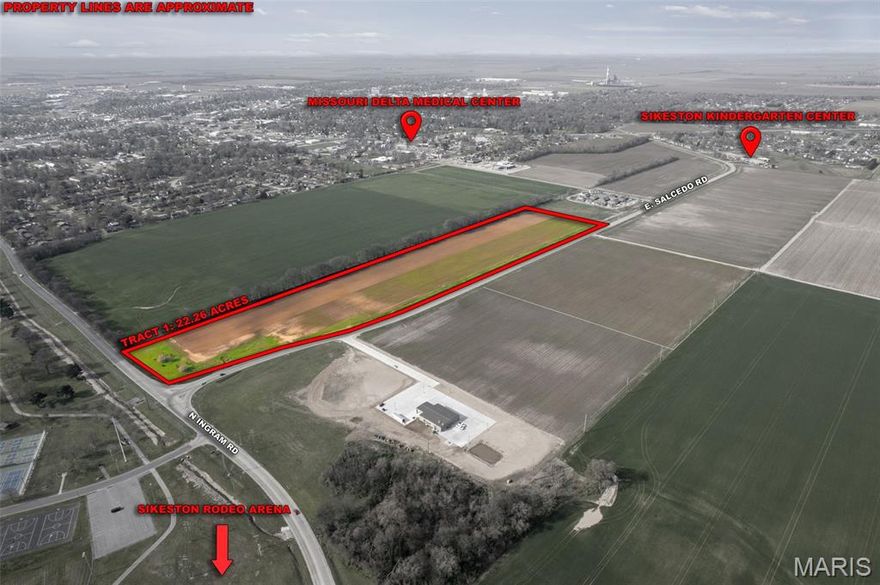 SUBDIVISION DEVELOPMENT OPPORTUNITY.  Tracts of this caliber rarely become available.  This prime corner tract is located at the corner of E Salcedo Road and N Ingram Road, across from the Sikeston Recreational Complex.  It is inside the city limits of Sikeston, not in a flood zone, and is an exceptional setting for a residential subdivision.  The combination of location, visibility, and proximity to some of the community’s most active destinations creates a unique opportunity for developers and investors alike.  Located just half a mile for the Kindergarten and Missouri Delta Medical Center, it’s got easy access to I-55 via N Ingram and State Highway HH.  Utilities are close by.  This is your chance to bring a premier development to life in one of Sikeston’s most sought after areas.