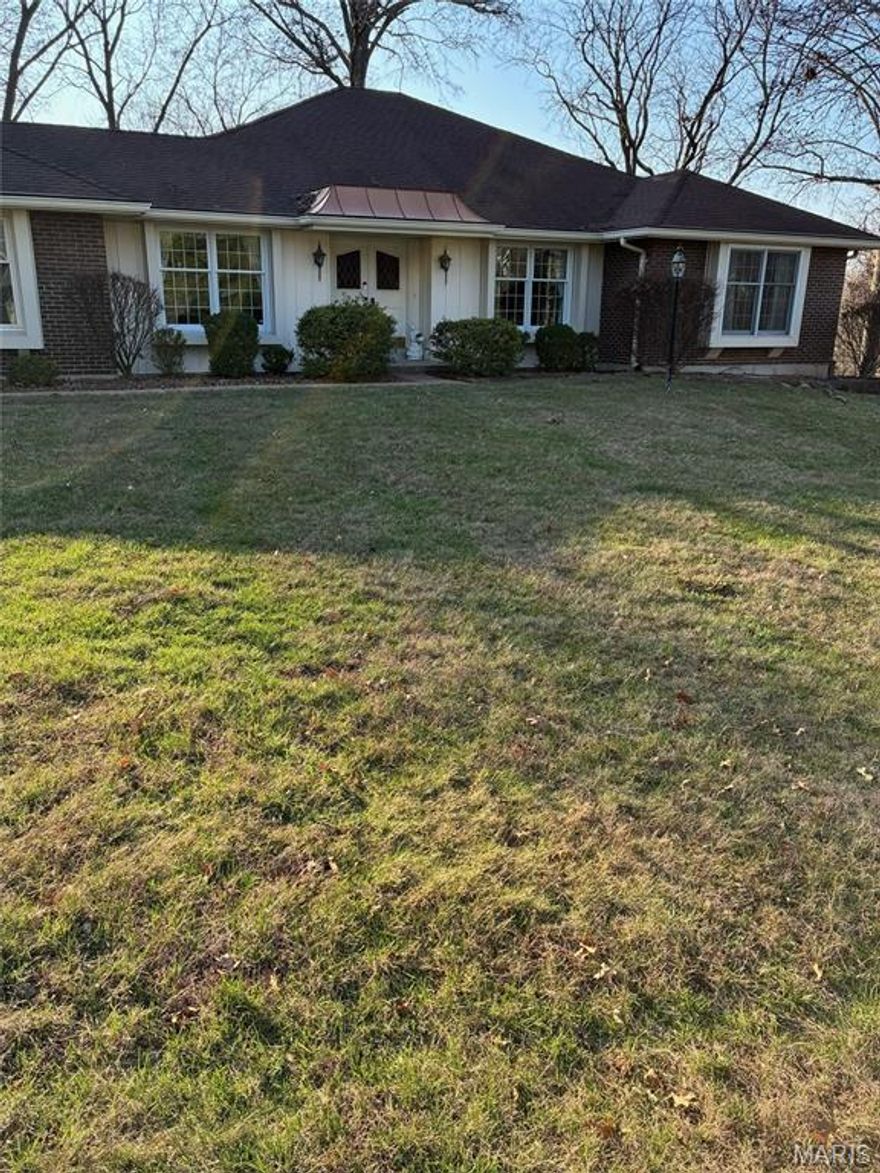 This 4 Bedroom, 3 bath,  2 car attached garage is in a sought after Creve Coeur subdivision off Ladue Rd. Beautiful new carpet installed 4/13/26. in Living Room, Dining Room and Main Floor Bedrooms.  Wood floors in entry foyer hallway and family room.  Doors leading to the patio flank the fireplace in the family room. There is plenty of storage in the lower level, a carpeted rec. room, 4th bedroom, bath, mini kitchen & office/sitting room with a door to the side yard.