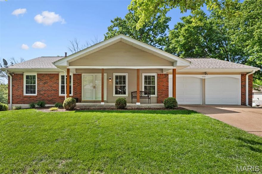 Beautiful ranch style home in the Parkway School District featuring 3 bedrooms, 2 full bathrooms and an attached 2-car garage. Large front covered porch welcomes you into the spacious living room with gorgeous hard wood flooring throughout. Just to the left of the living room is a nice-sized office/den with a closet that can easily be converted back to a bedroom. Large separate dining room with brick fireplace boasting tons of natural light from the sliding glass doors that lead out to the back deck. The kitchen is complete with tons of beautiful custom white cabinets, quartz countertops, tiled backsplash and stainless-steel appliances. A huge window over the sink gives the best view of the backyard. The master bedroom offers a lot of space with a private updated master bathroom and a large walk-in closet. Additional nicely sized bedroom and another convenient updated full bathroom complete the main level of this home. The lower-level walkout basement has been partially finished with a family room extended with a huge laundry room offering plenty of space for storage and/or a personal gym area. The remainder of the basement is unfinished with a hobby/workspace and lots of storage area. Be sure to check out the oversized back deck perfect for entertaining guests or relaxing on a beautiful day that overlooks the large backyard. The deck leads down to a covered patio space with access to the basement. Landscaping details can be found around the entire home to compliment this wonderful piece of property. Some recent updates include a new roof in Fall 2024, new water heater in 2026 and kitchen remodeled in 2023. Do not hesitate to make your appointment today to check out this great home!