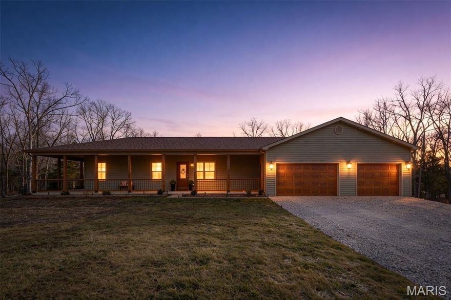 Have you been looking for that perfect, newer ranch style home in the country with acreage? This pristine, newer ranch home sits on over 5 gorgeous acres and checks almost every box you can think of. Enjoy relaxing mornings on the wraparound porch, a spacious oversized garage, a soaker tub in the master bathroom, and a stunning, kitchen. Homes like this don’t come along often — and the homeowner cut no corners when he built this beautiful home. Schedule your showing today and prepare to fall in love! This home will not disappoint.  Located just 1 hour from St. Louis, 30 minutes from Ste Genevieve and less than 15 minutes from Farmington.