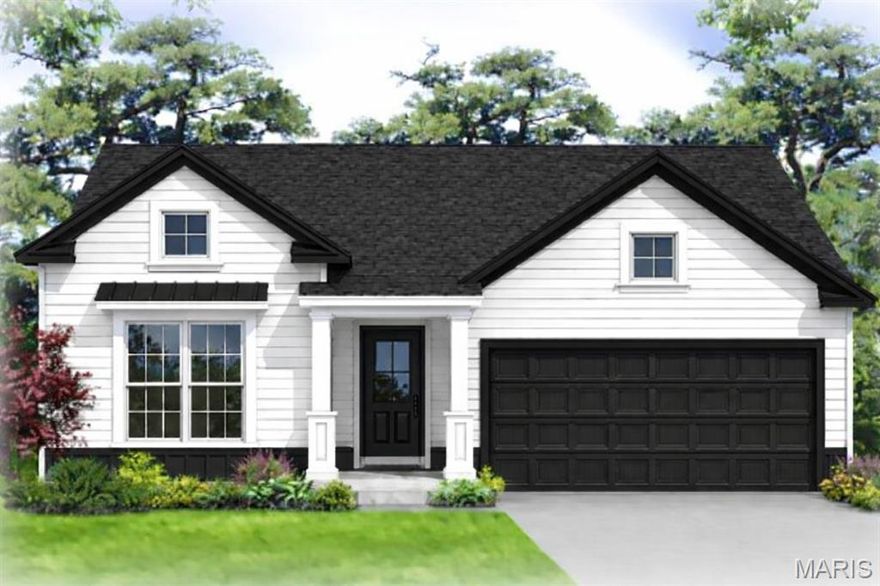 Audubon by Consort Homes in River Breeze Estates. This thoughtfully designed 1,734 sq ft home offers 3 bedrooms, 2 full baths, and a 2-car attached garage. The open-concept layout features a spacious great room with electric fireplace and flows seamlessly into the kitchen and casual dining area, creating an ideal setting for everyday living and entertaining. The kitchen includes stainless steel gas appliances, quartz countertops, custom cabinetry with soft-close doors and drawers, dovetail and full-extension drawer construction, pendant lighting, and a refrigerator cabinet. LVP flooring extends through the main living areas and primary bedroom. The main-level primary suite offers a walk-in closet and private bath with hardware. Two additional bedrooms and a full bath in the hall with hardware and an adult height vanity provide functional space for family or guests. Main-floor laundry adds convenience. Additional features include a full walk-out basement with 8-ft pour, rough-in bath, sump pump, smart thermostat, insulated low-E windows, and landscaped lot. Located in the Orchard Farm R-V School District.