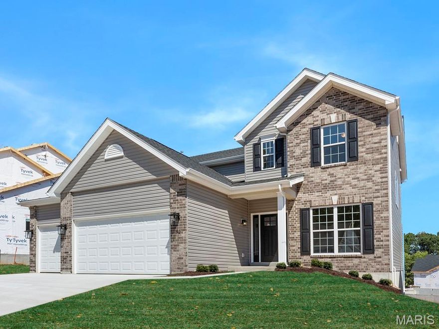 McBride Homes brand-new Nottingham 2-story home with 4BR, 2.5BA will be ready this fall! This home features a 3-CAR GARAGE on a partial walkout homesite, 9ft ceilings, 6’ windows, & wood laminate flooring throughout the main floor. The luxury kitchen has quartz countertops, Brellin White 42” cabinets, double wall oven, center island w/extended bar, stainless-steel GE appliances, w/ walk-in pantry. There is a large great room w/window wall & ceiling fan, and a formal living room & dining room. Upstairs there is the primary suite with a huge walk-in closet & private bath w/walkin shower, large tub w/ window & dual vanity. 3 more bedrooms, 1 with a walk-in closet, & hall bath, and laundry add convenience. Dual zone HVAC, 2 panel white interior doors, LL ¾ bath rough-in & more! Post Farms onsite amenities include sports court, playground, multi-use trail & common ground. Enjoy peace of mind w/ McBride Homes’ 10-year builders’ warranty & incredible customer service! Similar photos shown.