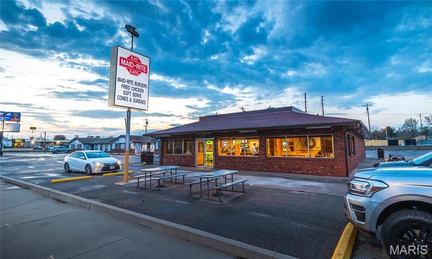 This is a great opportunity to own a piece of history. Maid Rite, in operation since 1978, is a Rolla landmark and a destination for many travelers. Family owned and operated for two generations, the restaurant is known for personal service and the best loose meat burgers and fries available. This 2852 sq ft building is located on a 0.44 ac lot with 122 ft m/l of road frontage. High traffic count and high visibility due to location. Easy egress/ingress. Electric pole sign in front of the building facing Kingshighway, and large glass windows surrounding front and sides of this all-brick building. Drive through window located on the west side. Paved parking for 15+. Call for more details. Price is building only. Owners will provide more information about the business upon request.