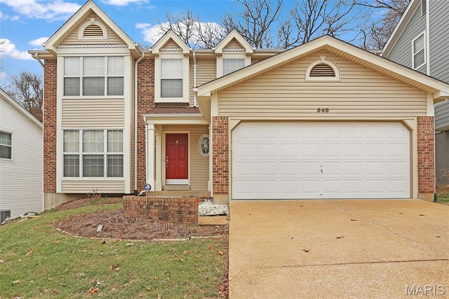 Wonderful Ballwin 2 story opportunity.  Open floor plan, great room with fireplace, mantal, separate dining, and kitchen with granite counter tops.  Panel doors, bay windows, gleaming hardwoods, and skylight. Maintained free exterior.  Master suite with full bath, huge closet, and vaulted ceiling.  Updated main floor powder room.  Main floor laundry/mud room.  New roof, gutters and some siding/windows.  Newer water heater, HVAC, attic insulation and vent cleaning.  Great yard, scenic/wooded view lot with rear patio.  Sought after Parkway South/Ballwin location.  Planning to go active asap after the new flooring is installed.