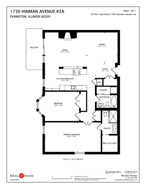Tiny photo for 1730 Hinman Avenue #3A, Evanston, IL 60201 (MLS # 12522761)